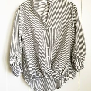Hamptons Stripe Button Up - GREY and white stripe